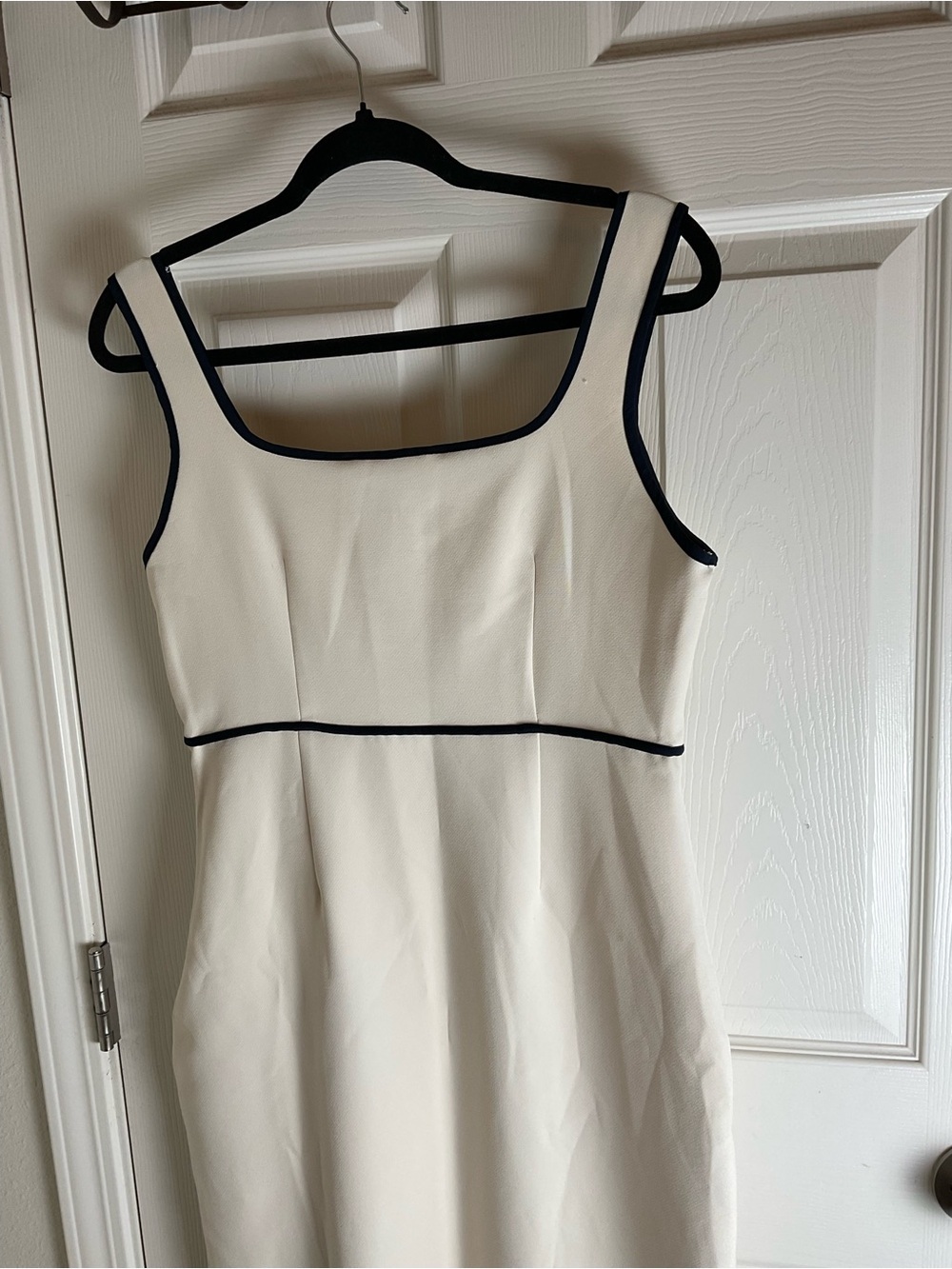 Zara Navy Blue & Cream Contrast Trim Midi Dress Size L - Picture 8 of 12